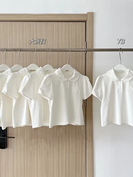 Vara Femei Maneca Scurta Guler Polo Tricouri Culoare Solidă Tee Moda coreeană Culturilor Topuri Simple Streetwear Kawaii 2000 Estetice