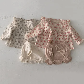 Primavara-Vara Nou-Născut Fete, Haine Bumbac Organic Ciufulit Maneca Lunga Tricou Top + Paine Pantaloni Coreean Imbracaminte Casual