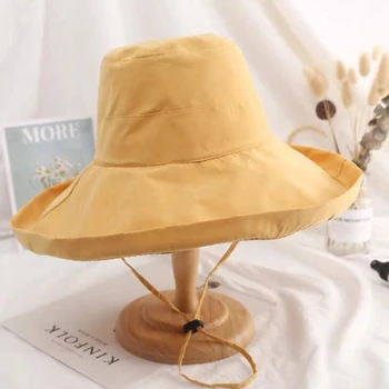 Vara Pliabil Rezistent la UV Pescar Pălării pentru Femei Culoare Solidă Margine Largă protecție Solară Găleată Pălărie de Călătorie în aer liber Doamnelor Panama Capac