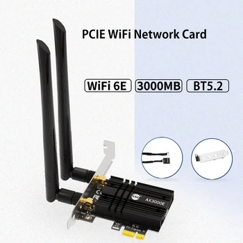 AX3000E Tri Band 3000Mbps WiFi6 PCIe Adaptor Wifi Bluetooth5.2 Wireless 2.4 G/5G/6Ghz 802.11 ac/AX 6G Wi-Fi gratuit 6E Card MT7921K Pentru PC