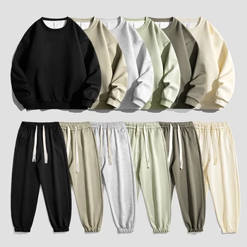 (Top+Pantaloni) Rotund Gat Pulover Tricoul Seturi de Moda pentru Bărbați Largi Casual Cuplu Îmbrăcăminte Elastic Talie Pantaloni de Jogging