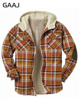 GAAJ Toamna Iarna Barbati Jacheta Brand Sherpa Lined Flanel Hoody Tricou,Fashion Plaid Button Up Fleece Cost,Îngroșa Verificat Hanorace