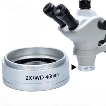 M55 Fir WD45 2X Stereo Microscop Auxiliare Obiectivului de Argint Lentila Barlow cu 55mm diametru exterior Instalare