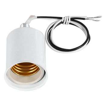 6X E27 Ceramica Șurub de Bază Rotund LED Bec Lampa Soclu Suport Adaptor Metalic Suport Lampă Cu Fir Alb
