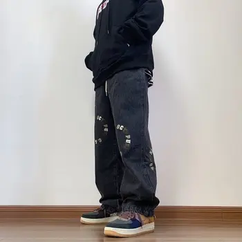 Tipărite blugi barbati pantaloni 2021spring noi coreeană de moda high street hip-hop vrac direct de talie mare epocă largi picior pantaloni