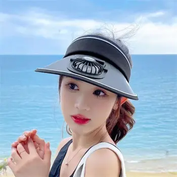 Vara Protecție UV Visor femei Beach Hat 3-reglarea vitezei Ventilatorului Electric Gol Pălărie de Top de Vacanță Parasolar Biciclete Palarie de Soare