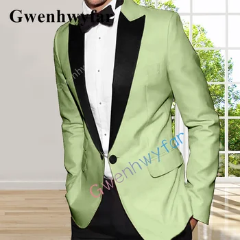 Gwenhwyfar 2022 Nouă Bărbați, Costum de Mire Smoching Bărbați trebuie Să-au Casual Verde Costum de Afaceri Bal Costum din Două piese Set