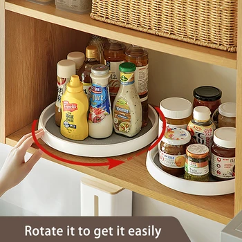360 de Rotație Non-Skid Spice Rack Cămară Cabinet Platan cu Bază Largă Bin de Stocare Rotative Organizator pentru Bucatarie Condimente