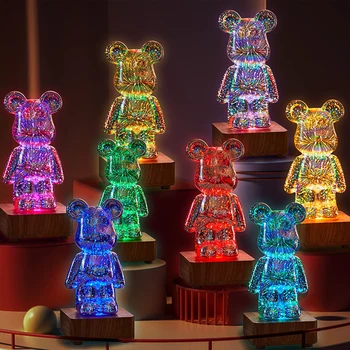 3D de Sticlă focuri de Artificii Little Bear Net Roșii Lumină de Noapte Micul Urs Acasa, Dormitor, Camera de zi Decorative Atmosferă de Lumină masa Decor de Masă
