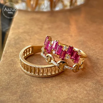 Aazuo 100% 18K Aur Galben Solid Natrual Rubin Safir Diamant Adevărat originale Inele de Talentat Pentru Femeie de Nunta Deluxe Banchet Petrecere