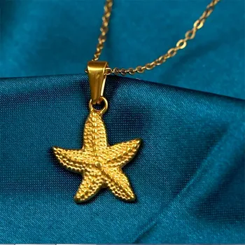 Stea De Mare Drăguț Pandantiv Colier De Aur Placate Cu Lanț Pentru Femei Bijuterii Din Oțel Inoxidabil De Animale Marine Cravată