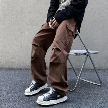 Cafea Maro extins salopetă bărbați înalți American vintage pantaloni uri high street valul picior drept pantaloni