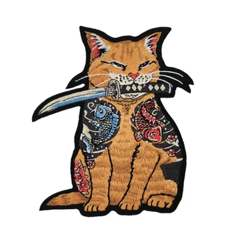 Pisica cu Cuțitul Rece Brodate Fier pe Patch-uri pentru Haine DIY Logo Aplicatiile Jachete Tricouri Accesoriu de Decor Transport Gratuit