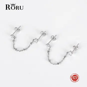 Argint 925 cu Aur Argint Lanț Lung Cercel pentru Femei CZ Stud Cercei Stack-capabil Moda Bijuterii Fine Stil coreean