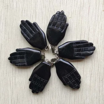 Noul naturale Naturale Obsidian piatră de Moda de bună calitate palma Farmece pandantive pentru colier bijuterii de luare 6pcs/lot en-Gros