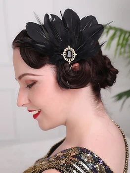 Stras Negru Pene Frizură Femei Pălării De Nunta Accesorii De Par Tiara Mireasa Fascinator Petrecere De Halloween Clip De Păr