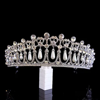 Vintage Placat Cu Argint Regina Printesa Diana Coroana De Cristal Pearl Diadema Pentru Mireasa Accesorii De Par Mireasa Benzi Tiara De Noiva