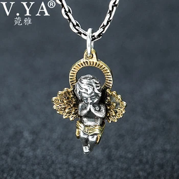 V. YA Argint 925 Înger Pandantiv Pentru Femei Barbati Vintage Religie Pandantiv Argint Thai Bijuterii Fara Lant
