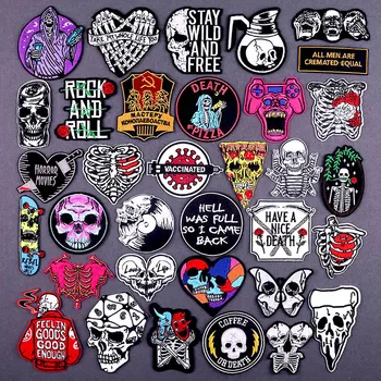 Punk Skull Patch Fier Pe Patch-uri Pentru Îmbrăcăminte Thermoadhesive Patch-uri de Litere Dungi Patch-uri Brodate Pe Haine Autocolante DIY