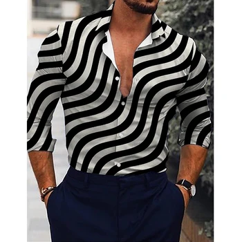 De lux de Epocă Cămăși Pentru Bărbați Supradimensionate Tricou Casual Stripe Print Topuri cu Maneci Lungi pentru Bărbați Îmbrăcăminte de Înaltă Calitate Cardigan Bluze