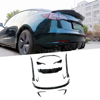 Fibra de Carbon ABS pentru Tesla Model 3 Car Kit Bara Fata Buza bara Spate praguri praguri Spoiler Spate