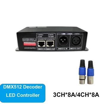 LED DMX 3CH 8A 4CH 8A Decodor DMX512 Controller LED DMX512 Decodor pentru RGB RGBW Lumini Benzi DC12-24V