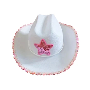Elegant Cowboy Pălărie Cowgirl Alb Simțit Fedora Vest Costum Accesorii pentru Femei Ladies Beach Activități în aer liber