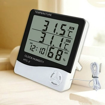 LCD Digital Electronic de Temperatură și Umiditate Metru Interioară în aer liber Termometru Higrometru Stație Meteo cu Ceas HTC-1 HTC-2