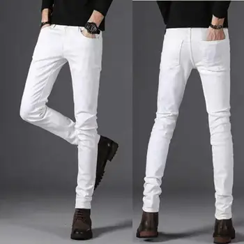 Vara Subțire Elegant, Solid Casual Stil coreean Haine de Bumbac Tineri Adolescent Elevii Barbati Slim Jeans Pantaloni Pantaloni din Denim Alb