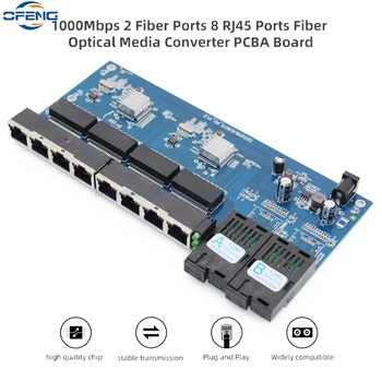 PCBA Gigabit Fiber Optic Converter Bord 8*RJ45 2*SC Fiber Switch Ethernet 10/100/1000M Optic Media Converter Modul Single