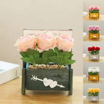 Artificială în Ghiveci Planta Flori de Trandafir de Simulare Bonsai Realiste Nu Udare 3-cap a Crescut Fotografie Prop