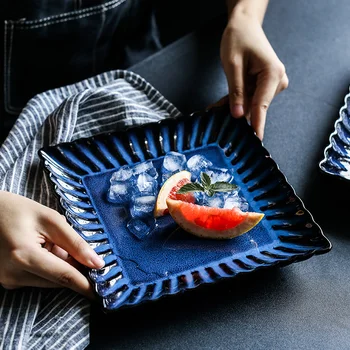 Arta Japoneză Retro Albastru, Petale De Tacamuri Din Ceramică Produse Alimentare De Vest Friptură De Bucatarie Acasă Pătrat Desert De Fructe Sushi Placă 10 Cm