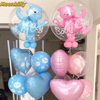 4D Transparent Copil de Dus Fată Băiat Urs Bubble Ball Copii 1st Birthday Party Albastru Roz Balon cu Heliu de Gen Dezvăluie Decor