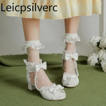 Femei Sandale de vara Nou stil de moda confortabil Dantela Șir de Mărgele Fluture dulce-nod mare 4cm Pantofi pentru Femei plus size28-43
