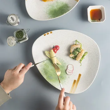 Cina japoneză placa high-end de artă ceramică placa friptura hotel restaurant triunghi în formă de mână-pictat spart gheața glazura tacamuri