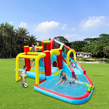 7 in1 Gonflabila slide water park cade casa în aer liber de Fotbal grădină bouncer cu piscina Splash & pistol cu Apă și Alpinism de perete