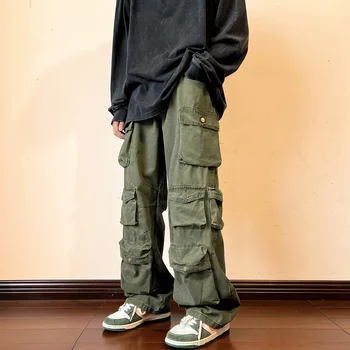 Pantaloni cu mai Multe buzunare Scule Gâfâi Harajuku Bărbați Vintage Vrac Pantaloni Largi Picior Streetwear Casual Hip-hop Colector Pantaloni