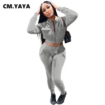 CM.YAYA Femei de Iarnă, Două de 2 Bucata Set Maneca Lunga Top Sacou+ Pantaloni Costume de Potrivire Set Tinute Streetwear Gros Trening 2022
