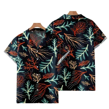 Marine Coral Imprimat Hawaiian Cubanez Guler Maneca Scurta Camasi Casual De Vara Camicias Streetwear Harajuku Plaja Bluze