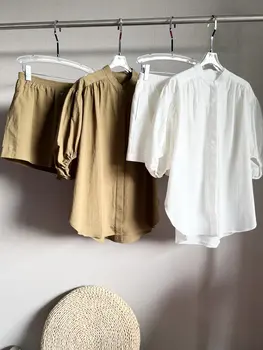 Noi de îmbrăcăminte pentru femei pentru primavara Si vara 2023 Întuneric Textura Moale Lenjerie de pat Cutat Tricou cu pantaloni Scurți Casual, Costumul 0422