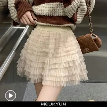 MOUKYUN Dulce Fuste pentru Femei Talie Mare Slim Fit O-linie Tifon Jupe Faldas Mujer De Moda de Moda coreeană Fusta Mini Y2k Haine