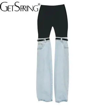 GetSpring Femei Pantaloni Codrin 2023 Primăvară Denim Cusute De Înaltă Talie Pantaloni Drepte Moda Lung Liber Doamnelor Pantaloni New Sosire