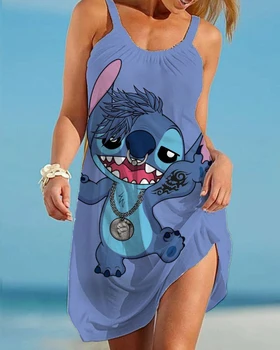 2022 Vara Femei Disney Stitch Pijamale De Noapte Cămașă De Noapte Halat Vesta Suspensor Fusta Camasa De Noapte De Noapte De Sex Feminin Acasă Pânză Rochie