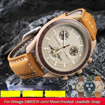 Mată ceas Retro curea 20mm banda Pentru Omega co-branded Swatch Planeta maro kaki din Piele pentru bărbați curea accesorii