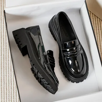 Balerini Piele Lăcuită Femei Mocasini Pantofi Oxfords Femeie Încălțăminte Stil Britanic Saboti Platforma Casual Sneaker Rotund Toe B