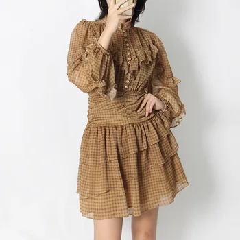 Femei Șifon Dress 2023 Nou Felinar Maneca Talie Mare Scurt Stil Peplum Tort cu Mâneci Lungi Rochie de Transport Gratuit