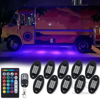 10 Păstăi de Rock LED Lumini pentru Camioane Muzica Modul de Control de la Distanță APP Neon Underglow Kit de Iluminat pentru Jeep Off Road SUV Masina de ATV-uri