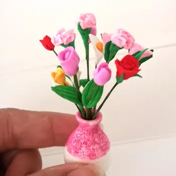 Miniatura Flori Artificiale Plante Mici Bonsai Model de casă de Păpuși Ghivece cu Flori pentru Diorama Păpuși Accesorii Zână Grădină