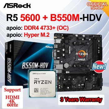 Noul AMD Kit Ryzen 5 5600 processador CPU + ASRock B550M-HDV Micro-ATX Placa de baza 64GB DDR4 Plăci de bază Kit placa mae AM4 B550