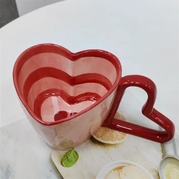 Inima Ceașcă de Cafea din Ceramică Lapte cu Dungi Cana de Capacitate Mare Watercup Creative 350ml Ceașcă de ceai Veselă Petrecere de Ziua Îndrăgostiților Cadou